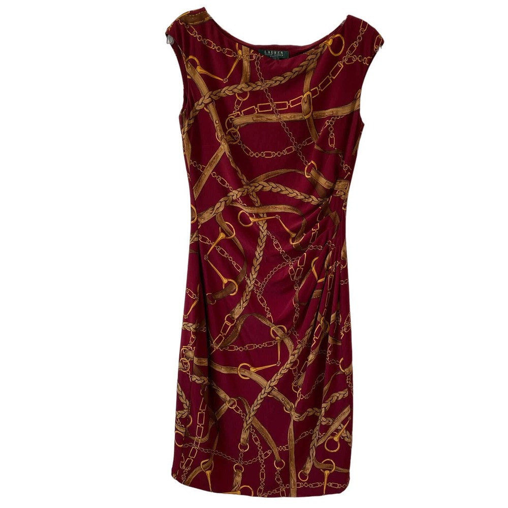 LAUREN Ralph Lauren Horse Bit and Bridle Maroon Equestrian Dress Size 4